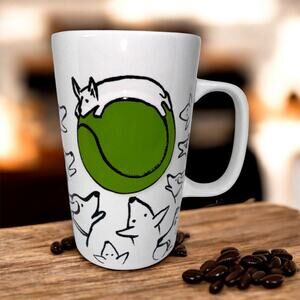 Starbucks Ceramic Coffee Mug Doodle Dogs Sketch 16oz Green Ball- retired 2015